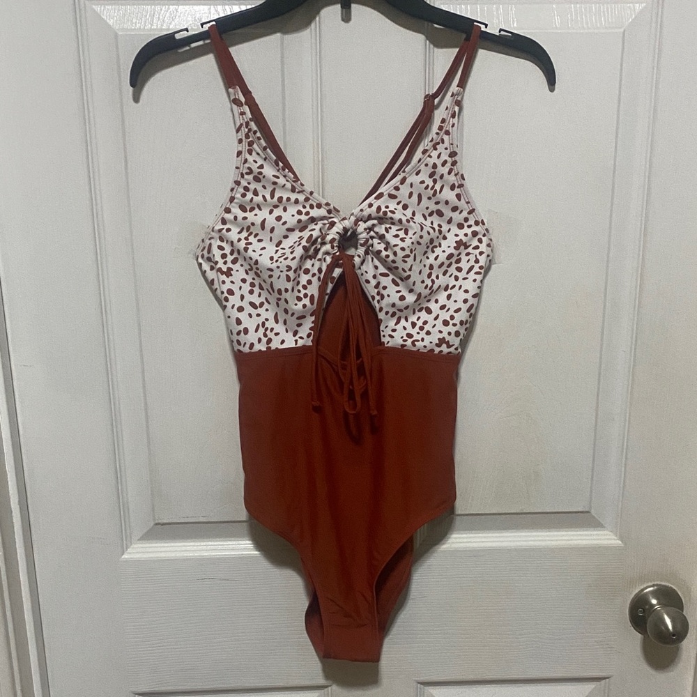 Swim Solutions women’s swimsuit/Bodysuit - brown/ burnt orange color and White